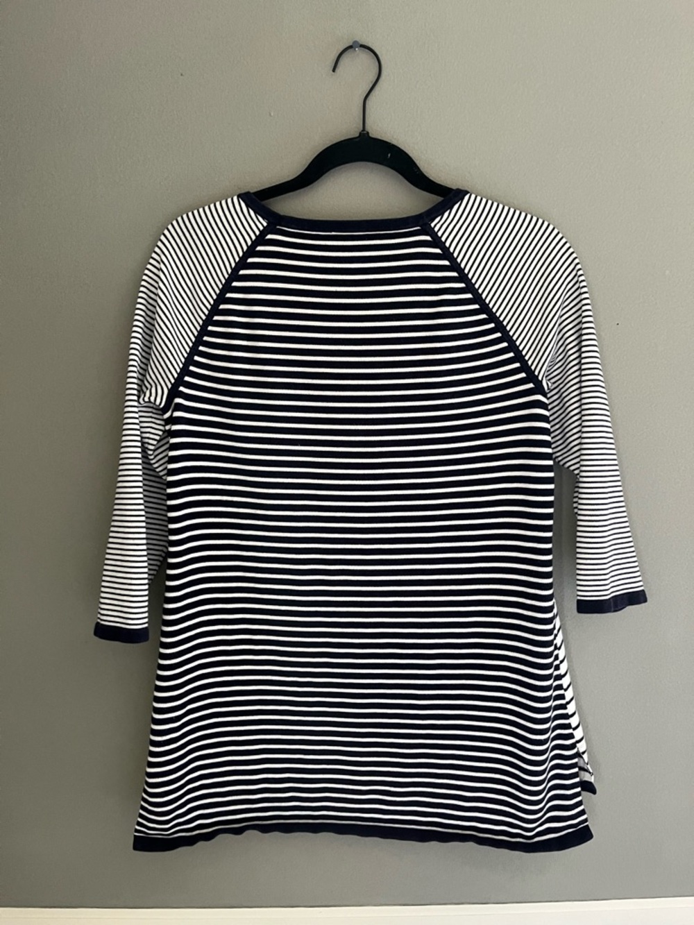 Talbots Black & White Striped Raglan Tee Classic Fit Preppy Nautical Small - Picture 6 of 7